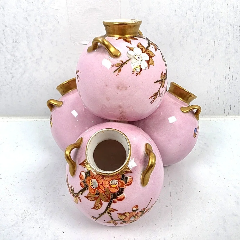 Antique‎ Royal Worcester Pink Stacked Ball Bulb Quadtriple Vase 5